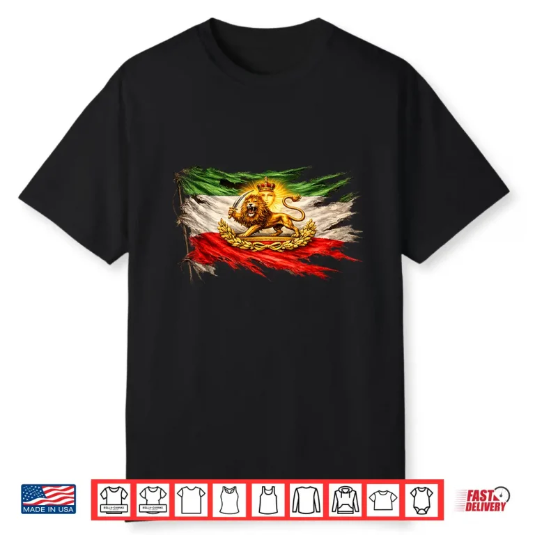 Iran Flag with Lion and Sun Emblem Vintage Persian Heritage Shirt