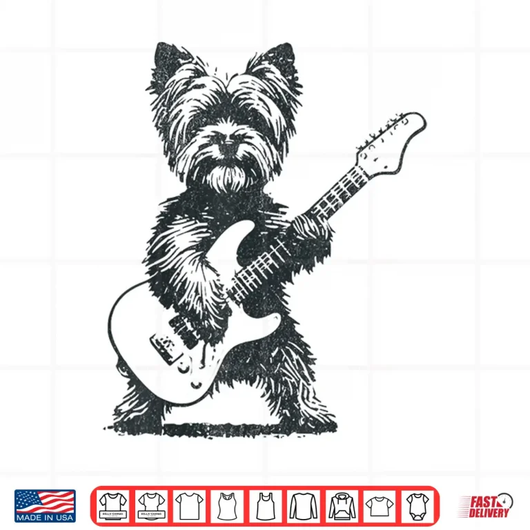 Vintage Yorkie Rock Dog Playing Guitar Funny Music Art Shirt 4 Design Vintage Yorkie Rock Dog Playing Guitar Funny Music Art Shirt
