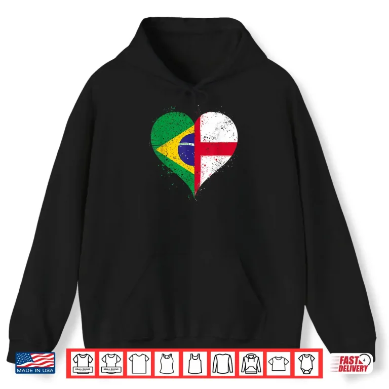 Vintage Brazil England Flag For Proud Brazilian English Fans Shirt 1 Hoodie Vintage Brazil England Flag for Proud Brazilian English Fans Shirt