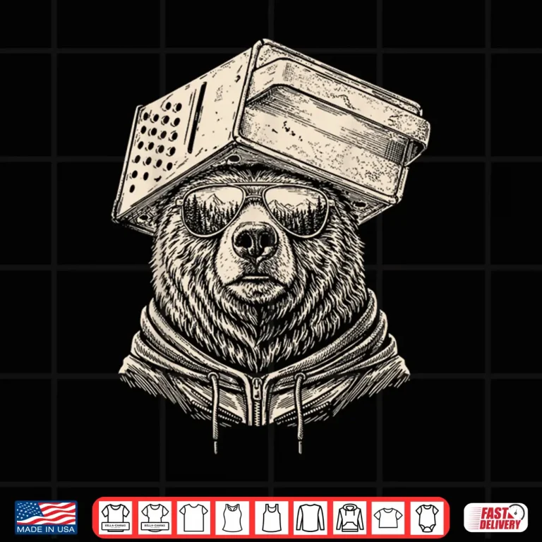 Retro Bear Wearing Cheese Grater Hat With Sunglasses Funny Shirt 4 Design Retro Bear Wearing Cheese Grater Hat with Sunglasses Funny Shirt