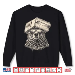 Sweatshirt Retro Bear Wearing Cheese Grater Hat with Sunglasses Funny Shirt