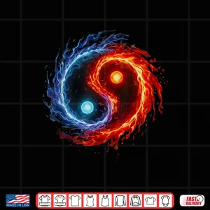 Design Fire and Water Yin Yang Symbol Balance Tai Chi Energy Shirt