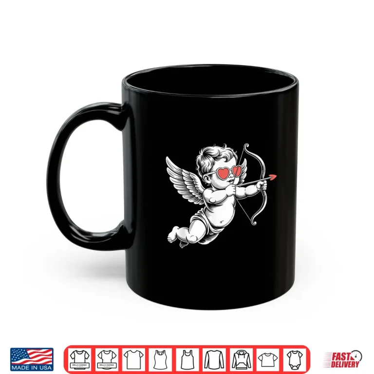Mug Valentines Day Cupid Angel with Heart Sunglasses Shirt