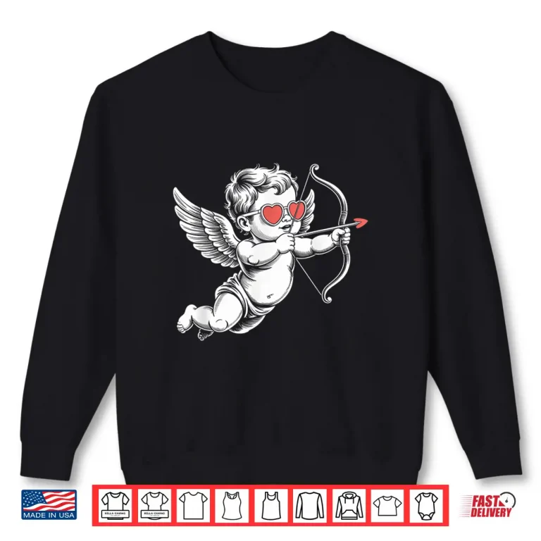 Sweatshirt Valentines Day Cupid Angel with Heart Sunglasses Shirt