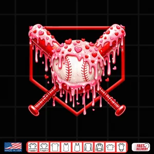Design Valentines Day Baseball Boys Ice Cream Drip Heart Youth Kids Shirt