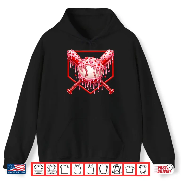 Hoodie Valentines Day Baseball Boys Ice Cream Drip Heart Youth Kids Shirt