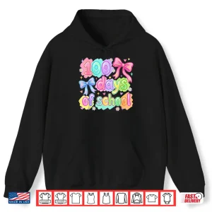 Hoodie 100th Day of School 100 Days Women Coquette Bow Girls Shirt