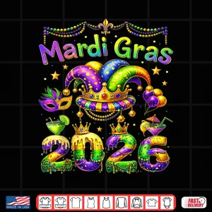 Design Mardi Gras 2026 Carnival Jester Beads Parade Men Women Kids Shirt 1