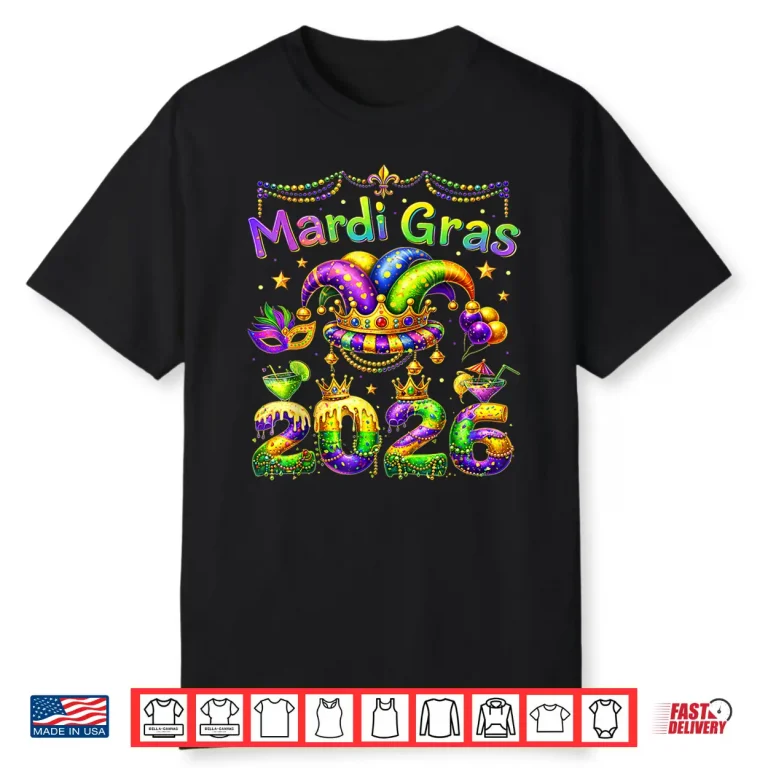 Mardi Gras 2026 Carnival Jester Beads Parade Men Women Kids Shirt 1