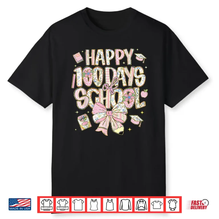 100th Day of School Preppy 100 Days Teacher Kid Coquette Bow Shirt 2