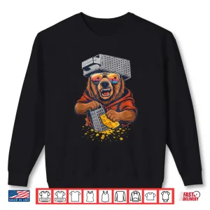Sweatshirt Retro Bear with Cheese Grater Hat and Sunglasses Vintage Shirt 2