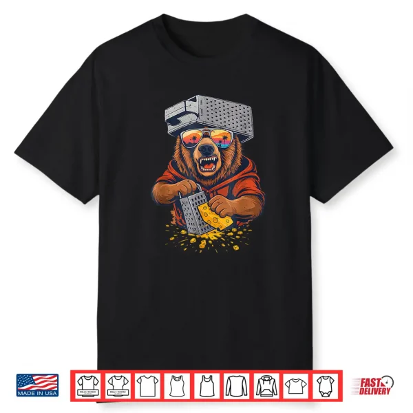 Retro Bear With Cheese Grater Hat And Sunglasses Vintage Shirt