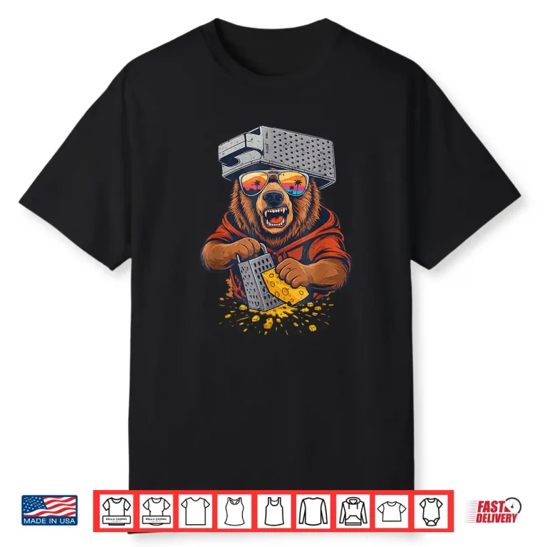 Retro Bear with Cheese Grater Hat and Sunglasses Vintage Shirt 2