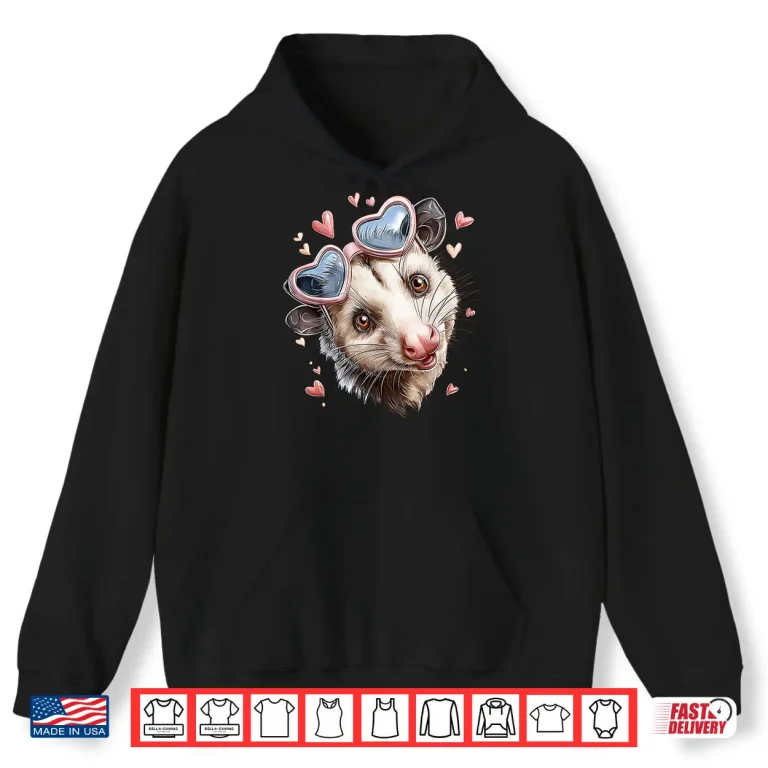 Hoodie Opossum Possum Valentines Day Heart Sunglasses Shirt
