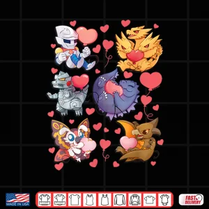 Design Godzilla Heart Character Collage Valentines Day Love Kaiju Shirt