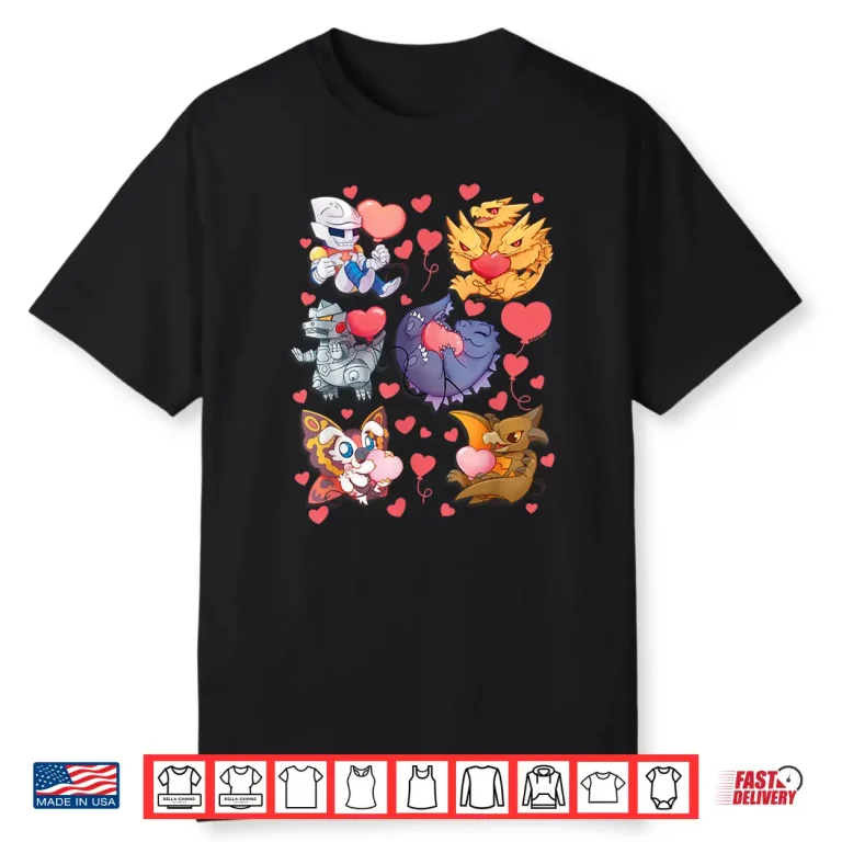 Godzilla Heart Character Collage Valentines Day Love Kaiju Shirt