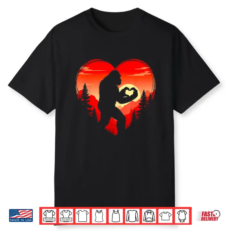 Funny Bigfoot in Love Heart Happy Valentines Day Men Women Shirt