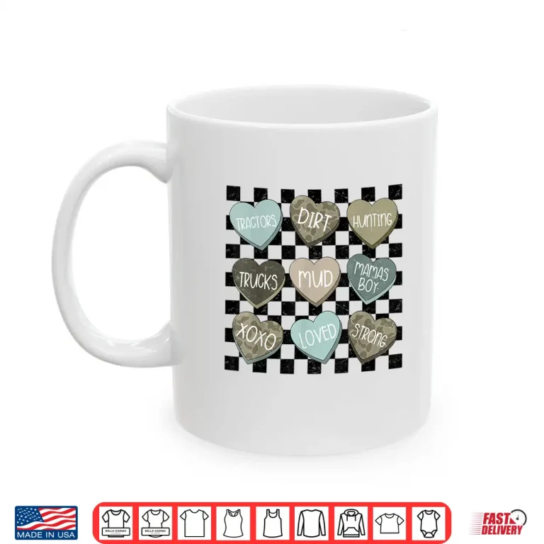 Mug Checkered Camo Conversation Hearts Valentines Day Men Boys Shirt