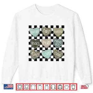 Sweatshirt Checkered Camo Conversation Hearts Valentines Day Men Boys Shirt