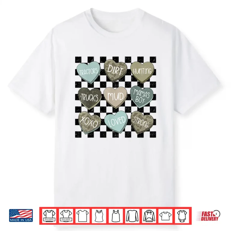 Checkered Camo Conversation Hearts Valentines Day Men Boys Shirt
