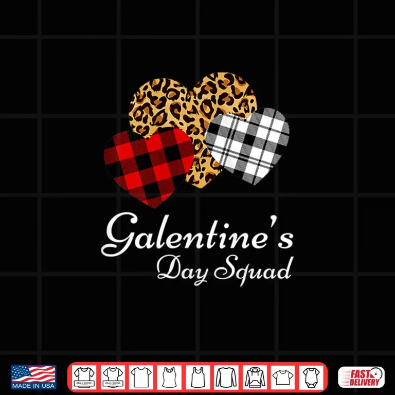 Design Womens Galentines Day Squad Valentines Hearts Love Leopard Plaid Shirt 1