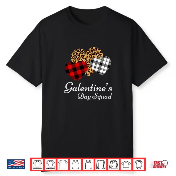 Womens Galentine’s Day Squad Valentine’s Hearts Love Leopard Plaid Shirt