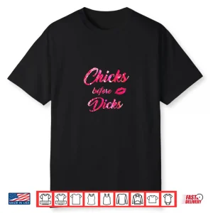 Womens Chicks Before Dicks Feminism Cute Galentine’s Day Gift Shirt