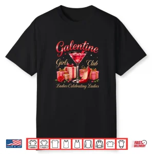 Retro Galentine Girls Club Celebration Martini Glass Graphic Shirt
