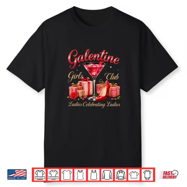 Retro Galentine Girls Club Celebration Martini Glass Graphic Shirt