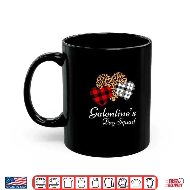 Mug Womens Galentines Day Squad Valentines Hearts Love Leopard Plaid Shirt