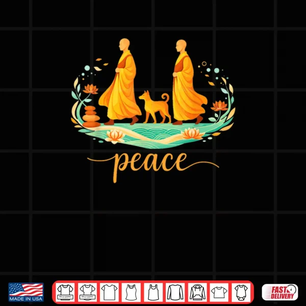 Retro Walk for Peace Monks with Aloka Dog Minimalist Zen Art Shirt 4 Design Retro Walk for Peace Monks with Aloka Dog Minimalist Zen Art Shirt 2