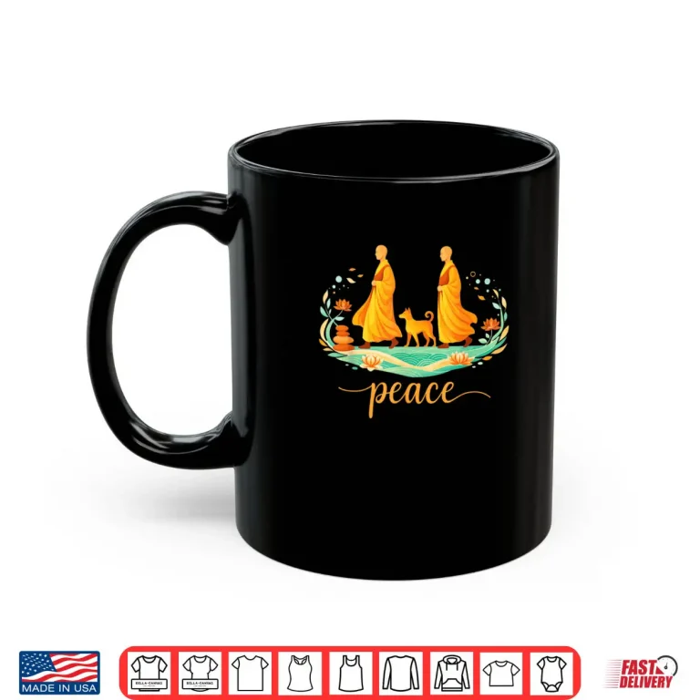 Mug Retro Walk for Peace Monks with Aloka Dog Minimalist Zen Art Shirt 2