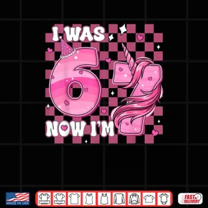 Design Pink Checkered I was 6 Now Im 7 Birthday 7 Years Old Bday Shirt