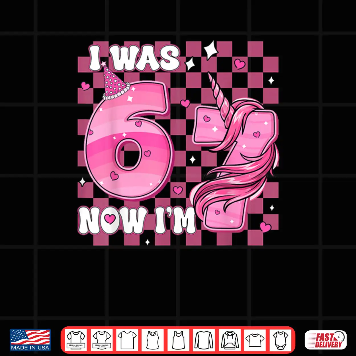Pink Checkered I was 6 Now I’m 7 Birthday 7 Years Old Bday Shirt Pink Checkered I was 6 Now I’m 7 Birthday 7 Years Old Bday Shirt