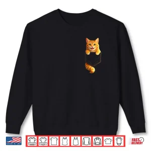 Sweatshirt Cute Orange Pocket Kitty Funny Cat Lover Design Shirt