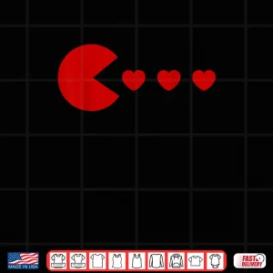 Design Valentines Day Retro Game Eating Hearts Gaming Boys Kids Men Shirt 1