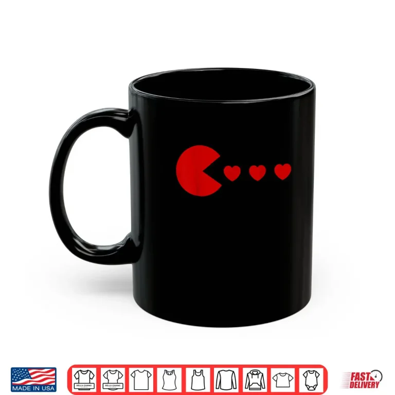 Mug Valentines Day Retro Game Eating Hearts Gaming Boys Kids Men Shirt 1