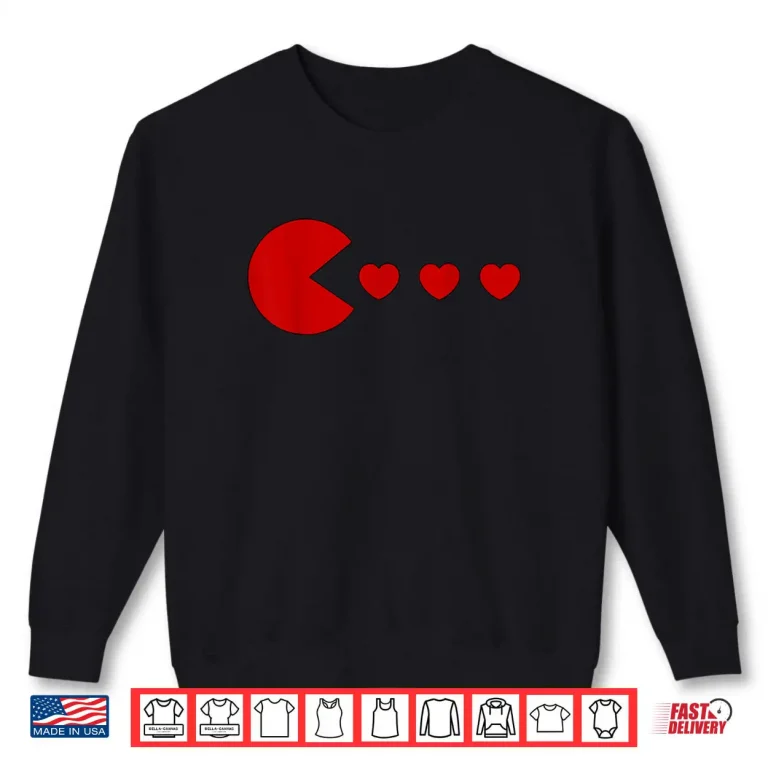 Sweatshirt Valentines Day Retro Game Eating Hearts Gaming Boys Kids Men Shirt 1