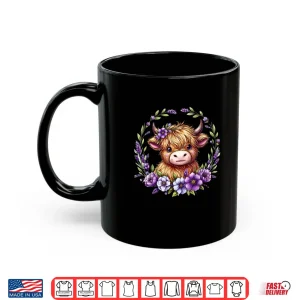 Baby Highland Cow with Purple Flowers Scottish Farm Shirt 3 Mug Baby Highland Cow with Purple Flowers Scottish Farm Shirt 1