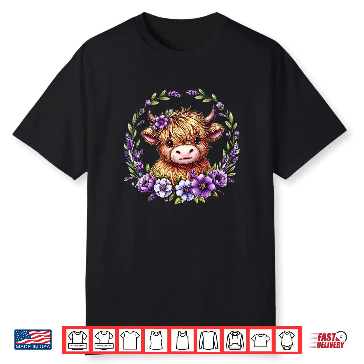Baby Highland Cow with Purple Flowers Scottish Farm Shirt Baby Highland Cow with Purple Flowers Scottish Farm Shirt