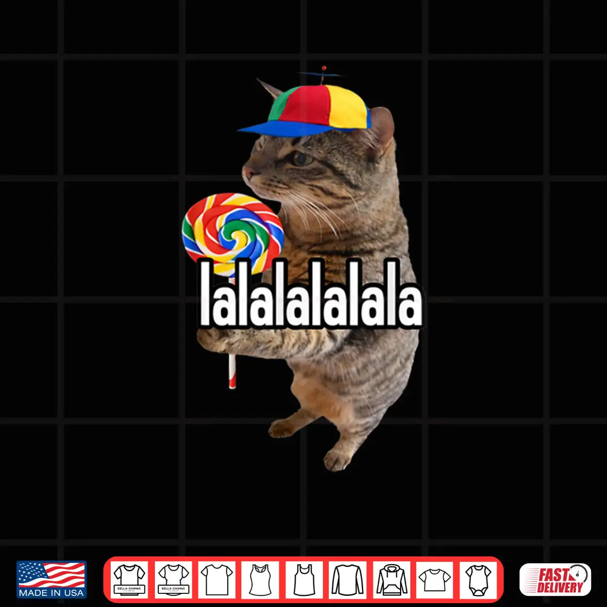 Lalalala Funny Silly Cat with Lollipop Meme Men Women Shirt Lalalala Funny Silly Cat with Lollipop Meme Men Women Shirt