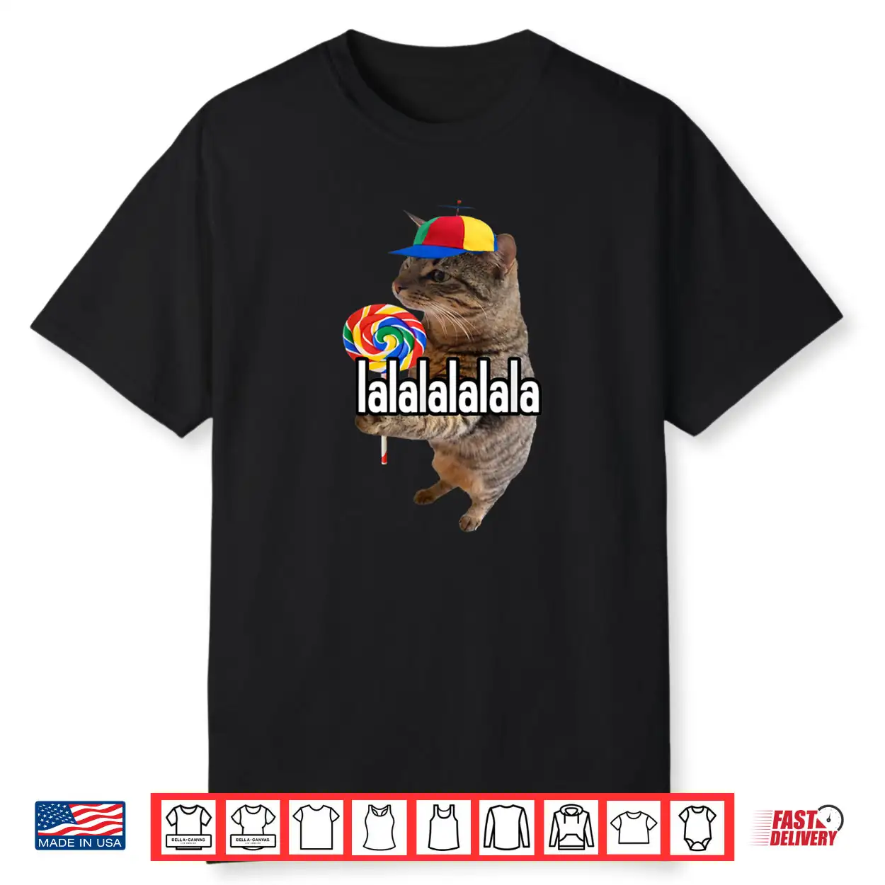 Lalalala Funny Silly Cat with Lollipop Meme Men Women Shirt Lalalala Funny Silly Cat with Lollipop Meme Men Women Shirt