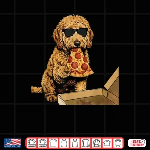 Design Funny Dog Eating Pizza Goldendoodle Meme Shirt