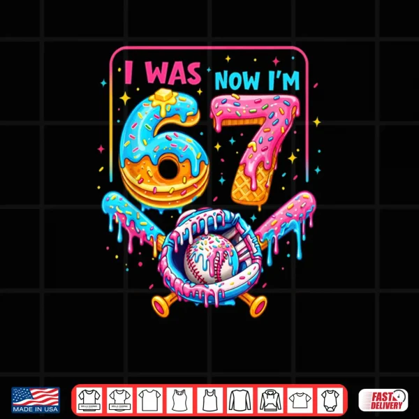Design 7th Birthday Boys I was 6 Now Im 7 Baseball Ice Cream Drip Shirt