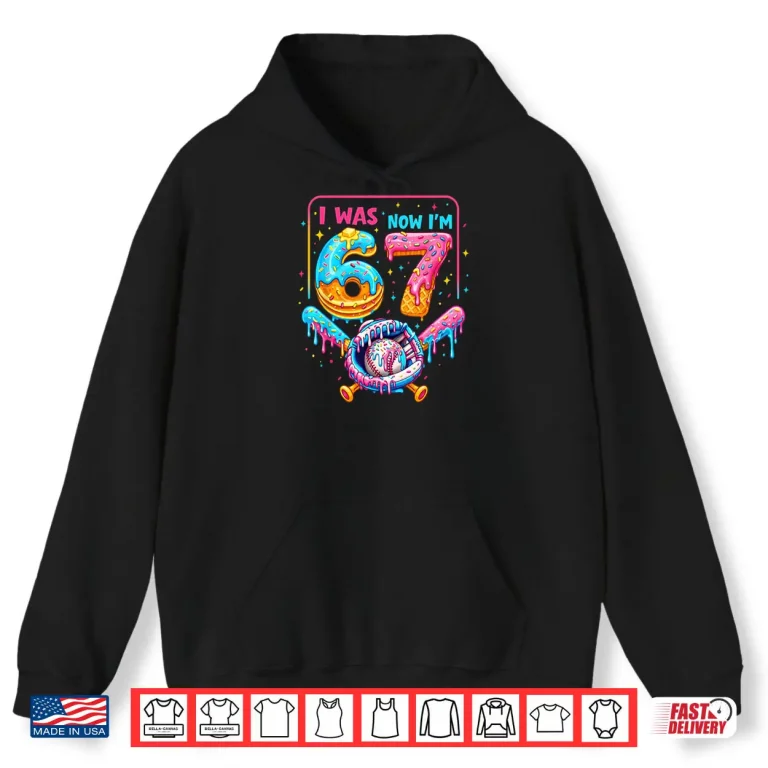 Hoodie 7th Birthday Boys I was 6 Now Im 7 Baseball Ice Cream Drip Shirt