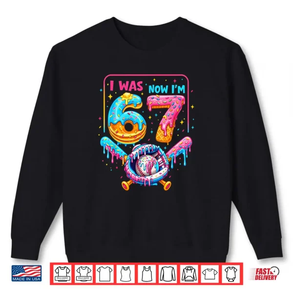 Sweatshirt 7th Birthday Boys I was 6 Now Im 7 Baseball Ice Cream Drip Shirt
