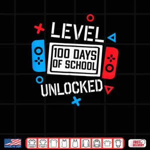 Level 100 Days of School Unlocked Gamer Video Games Boys Shirt 4 Design Level 100 Days of School Unlocked Gamer Video Games Boys Shirt 2