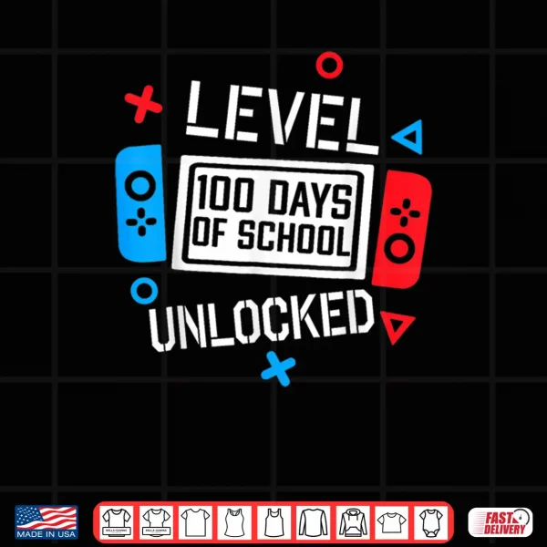 Level 100 Days of School Unlocked Gamer Video Games Boys Shirt 4 Design Level 100 Days of School Unlocked Gamer Video Games Boys Shirt 2
