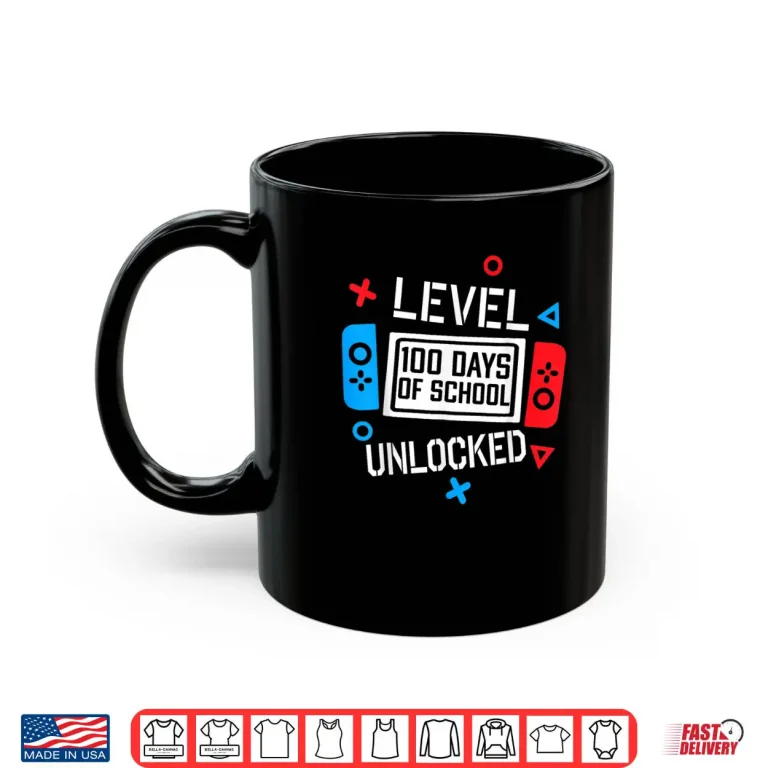 Mug Level 100 Days of School Unlocked Gamer Video Games Boys Shirt 2