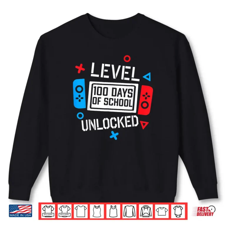 Sweatshirt Level 100 Days of School Unlocked Gamer Video Games Boys Shirt 2